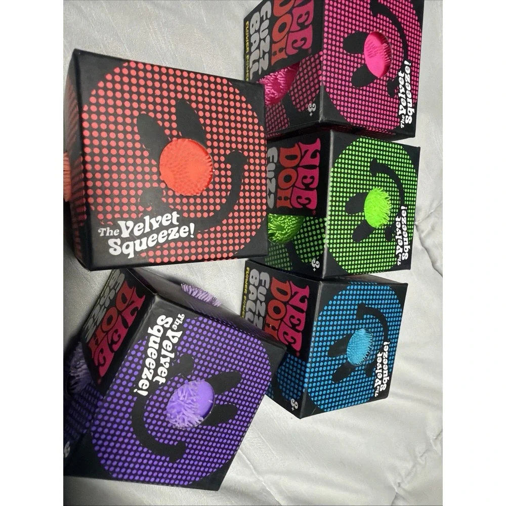 NeeDoh FUZZ BALL Flower Power COMPLETE SET OF 5 Orange/Blue/Green/Purple/Pink